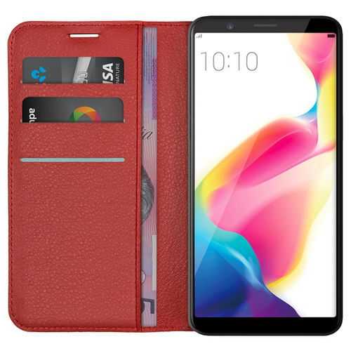Leather Wallet Case & Card Holder Pouch for Oppo R11s - Red